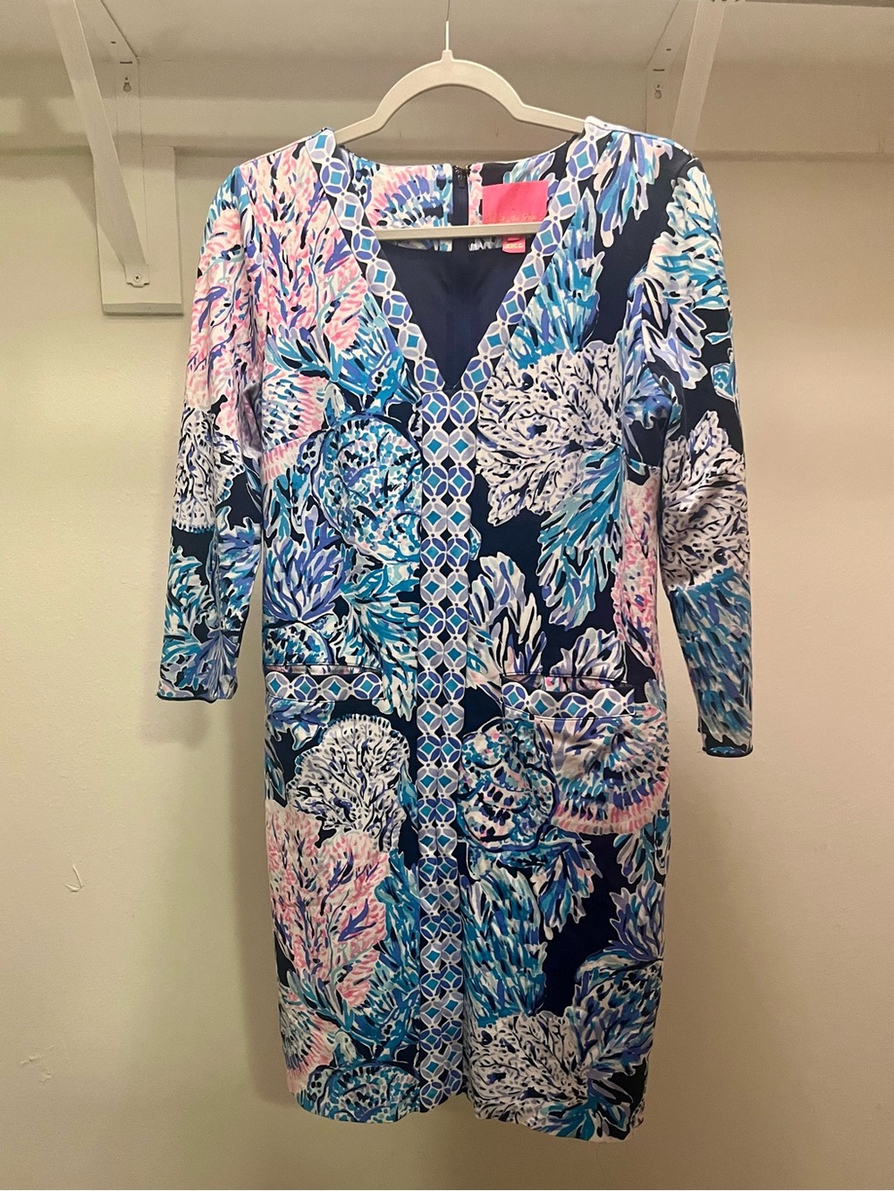 Lilly Pulitzer Navy Dress with Blue, Aqua & Purple Floral Pattern